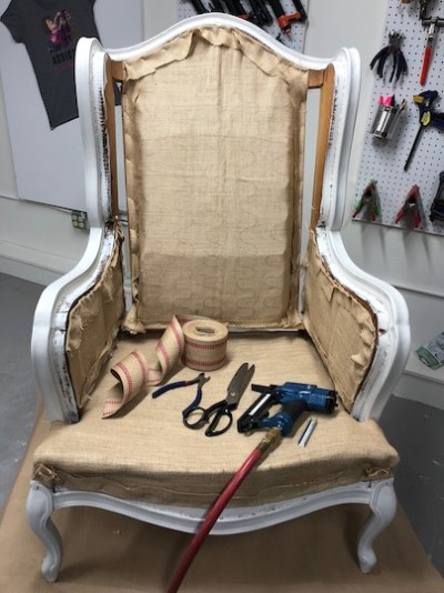 How To Reupholster A Wingback Chair With Two Fabrics Kim S Upholstery