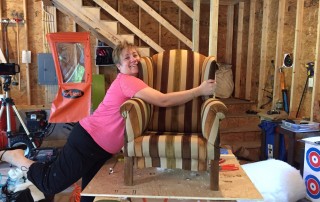 Julie Loves her chair finished in the hands-on upholstery workshop