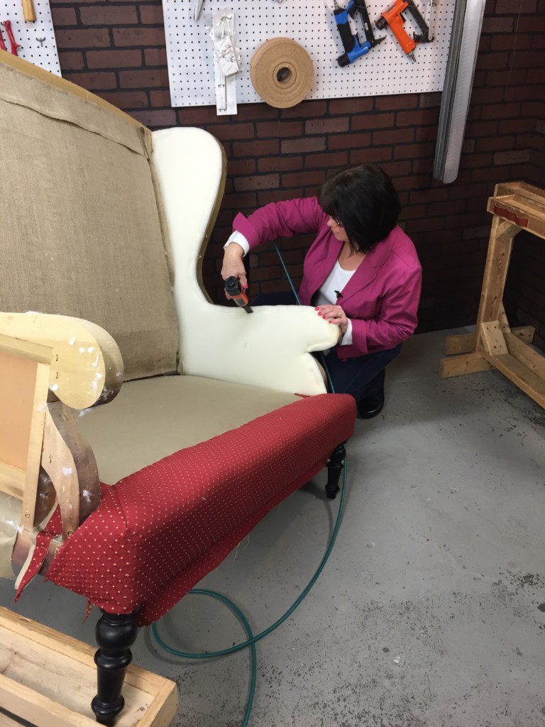 Reupholstery Wingback Settee inside arm