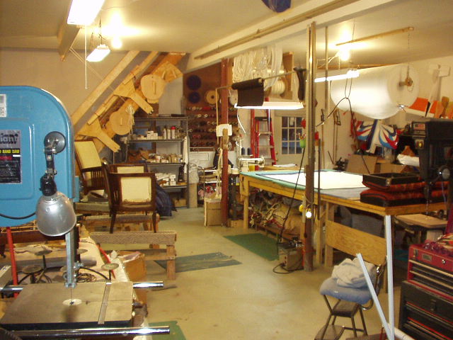Whately Garage Kim's Upholstery First studio work space.