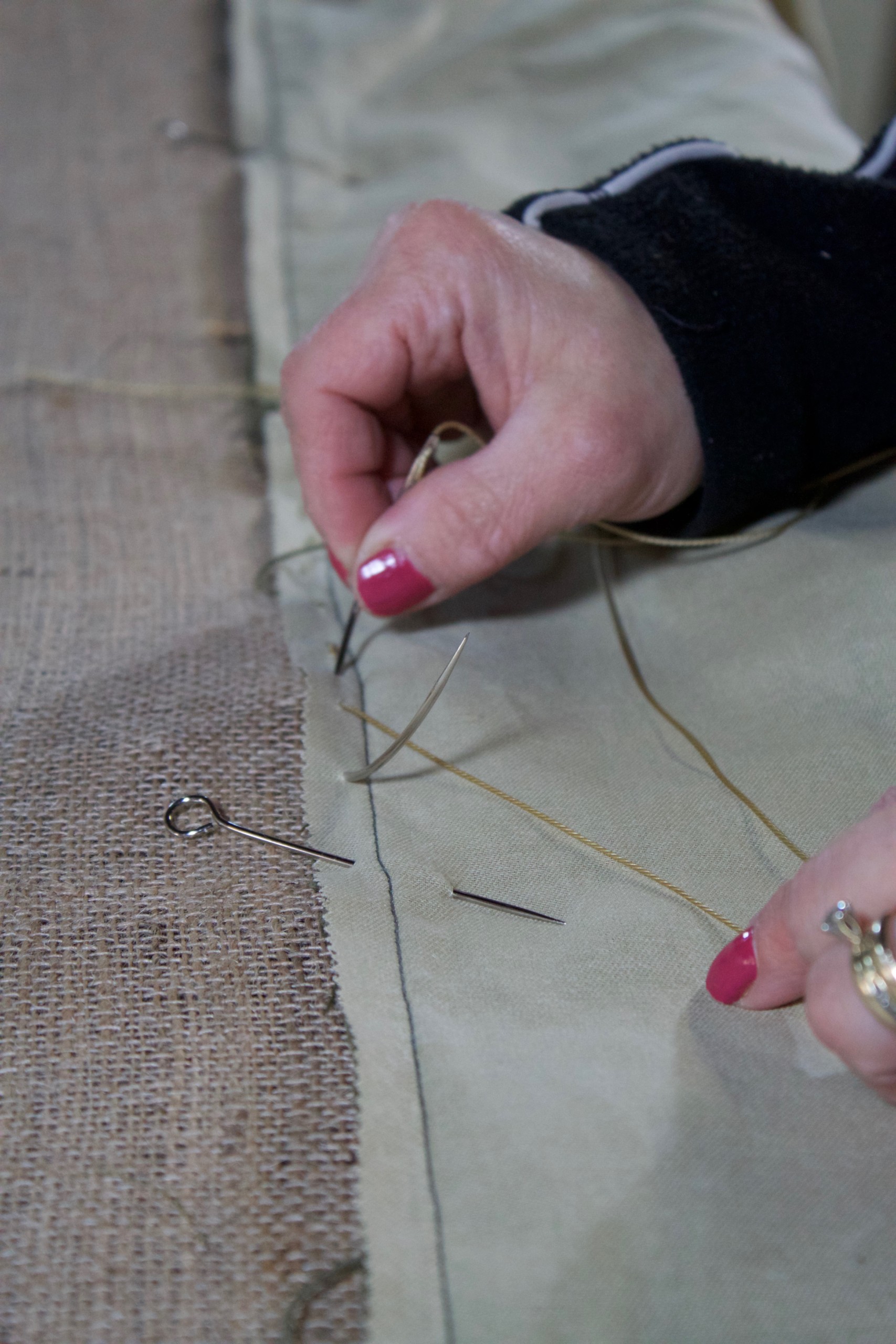 Sewing the Deck with 6" Curved needle for upholstery