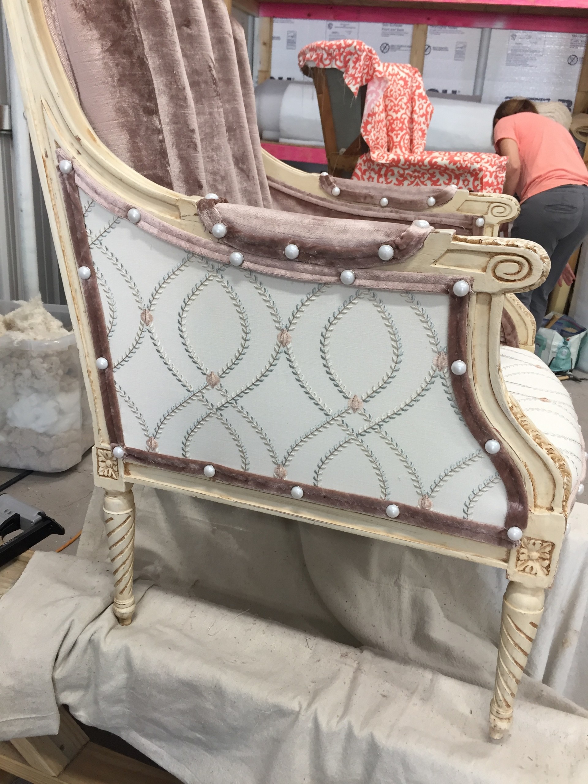 Pink and pearls for Karly's chair