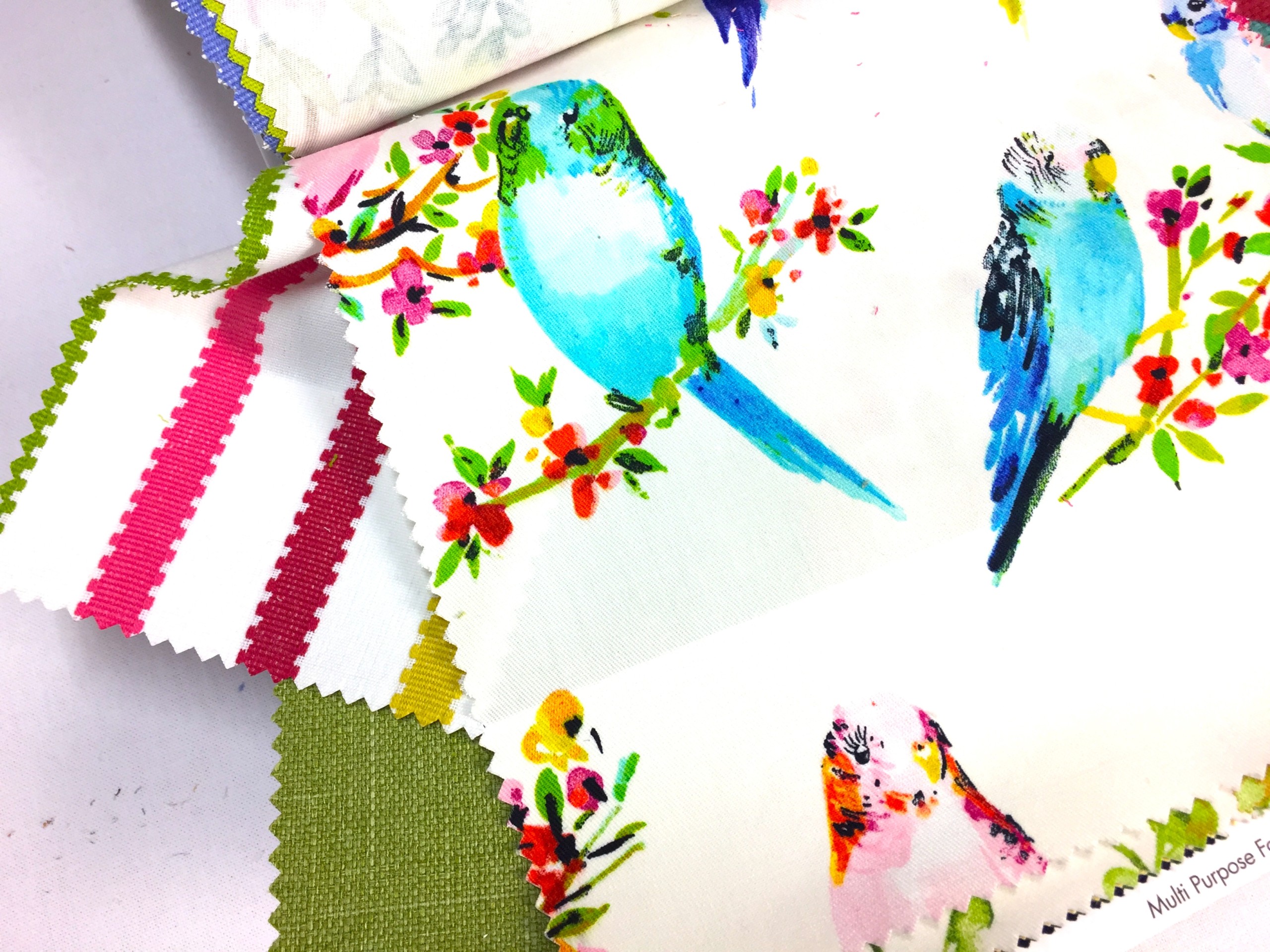 Upholstery Fabric Birds and Stripes
