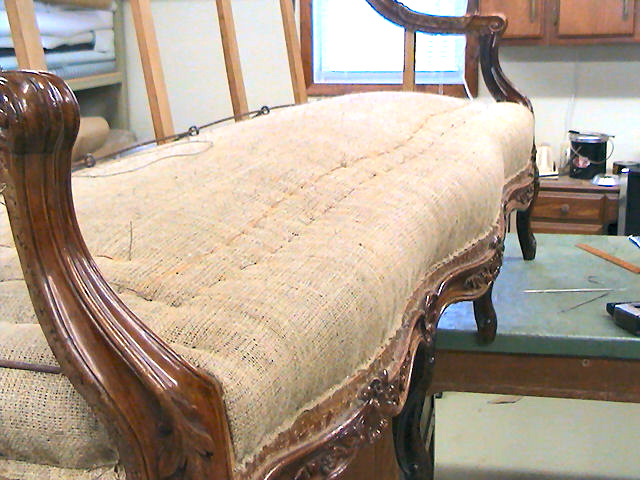 Buckminster Upholstery Stitching down the burpal traditional Upholstery
