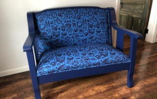 Completed Blue Settee Upholstery