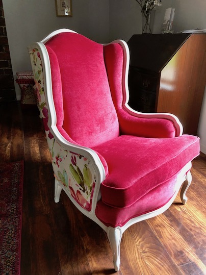 Pink Chenille and Floral Chair