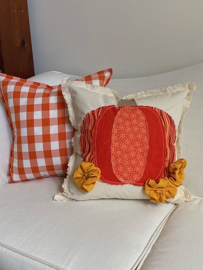 Fall Applique Pillows Kim's Upholstery Orange pumpkin Pillow