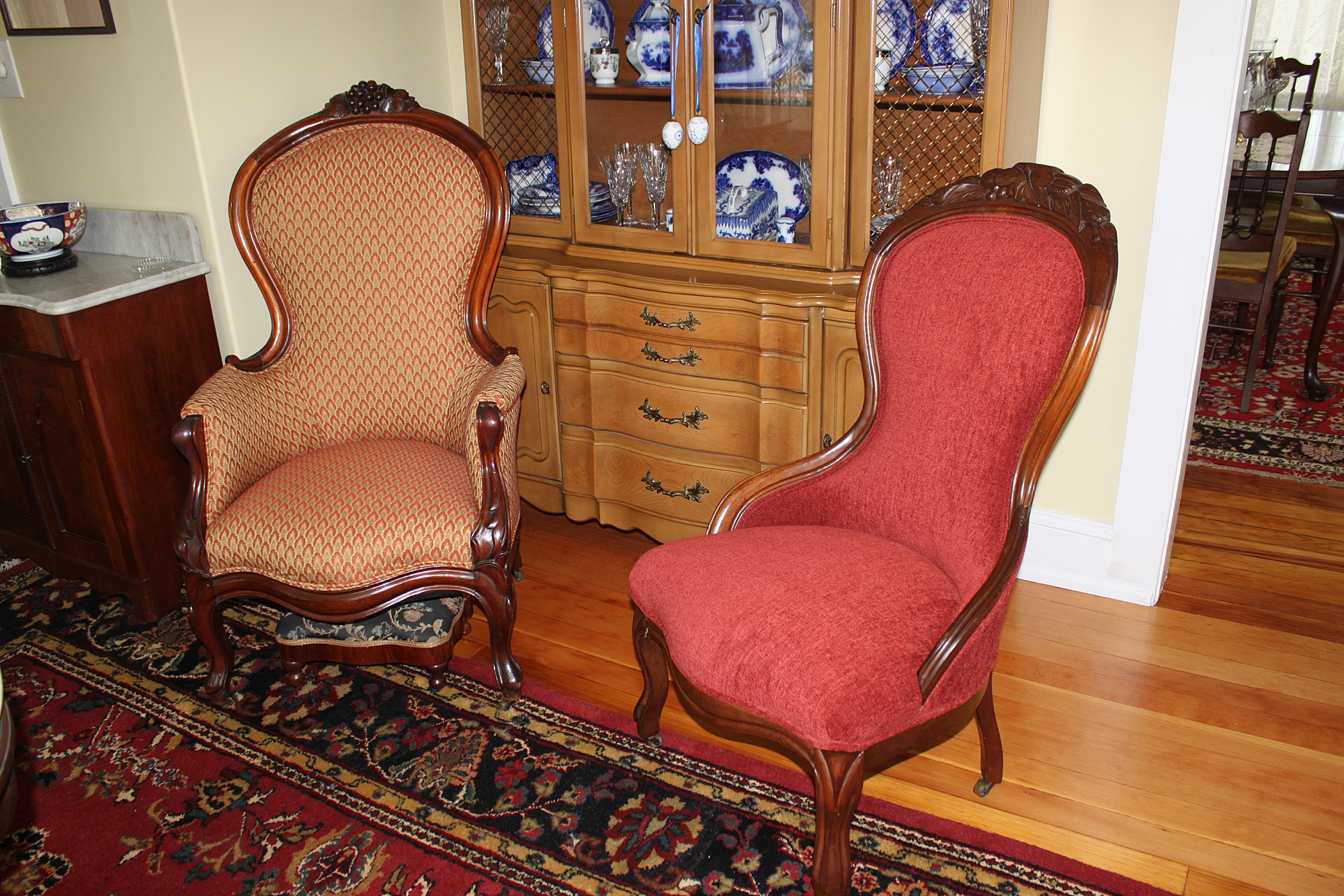 reupholstered Martha Washington chairs