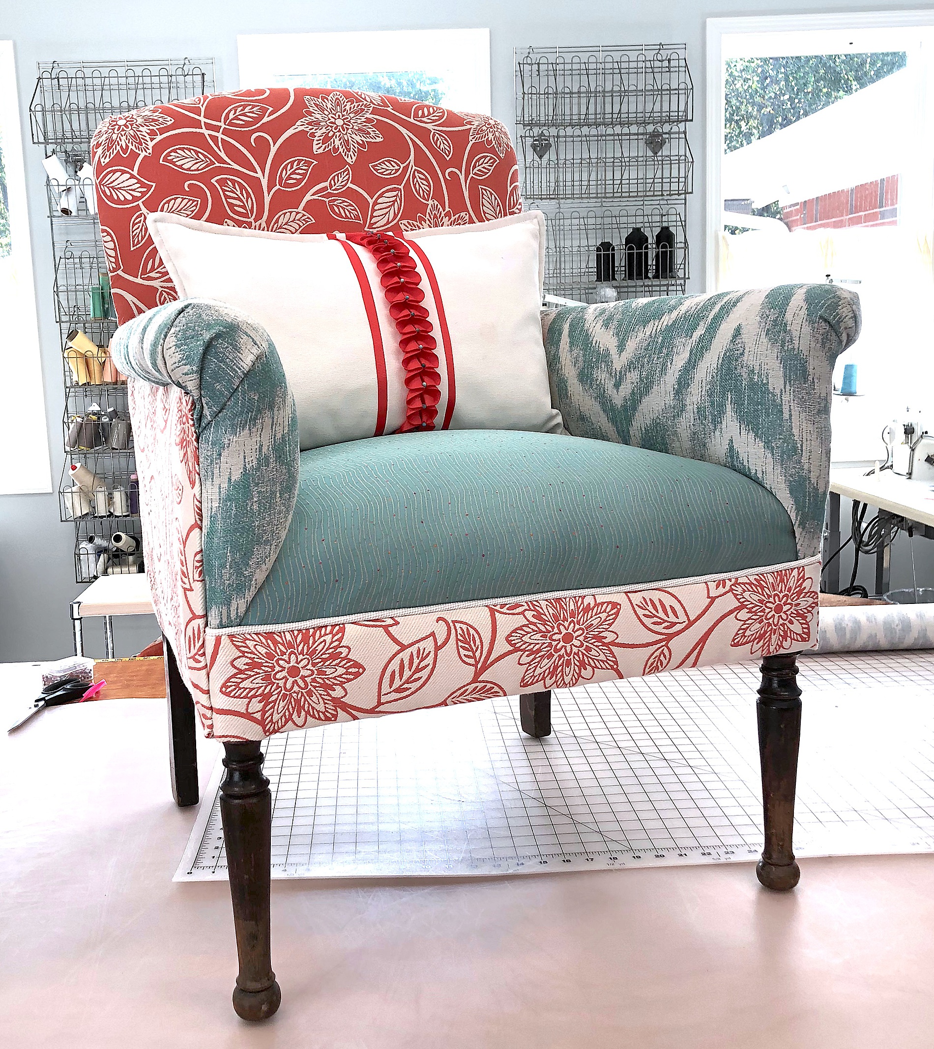 multi fabric upholstered chair