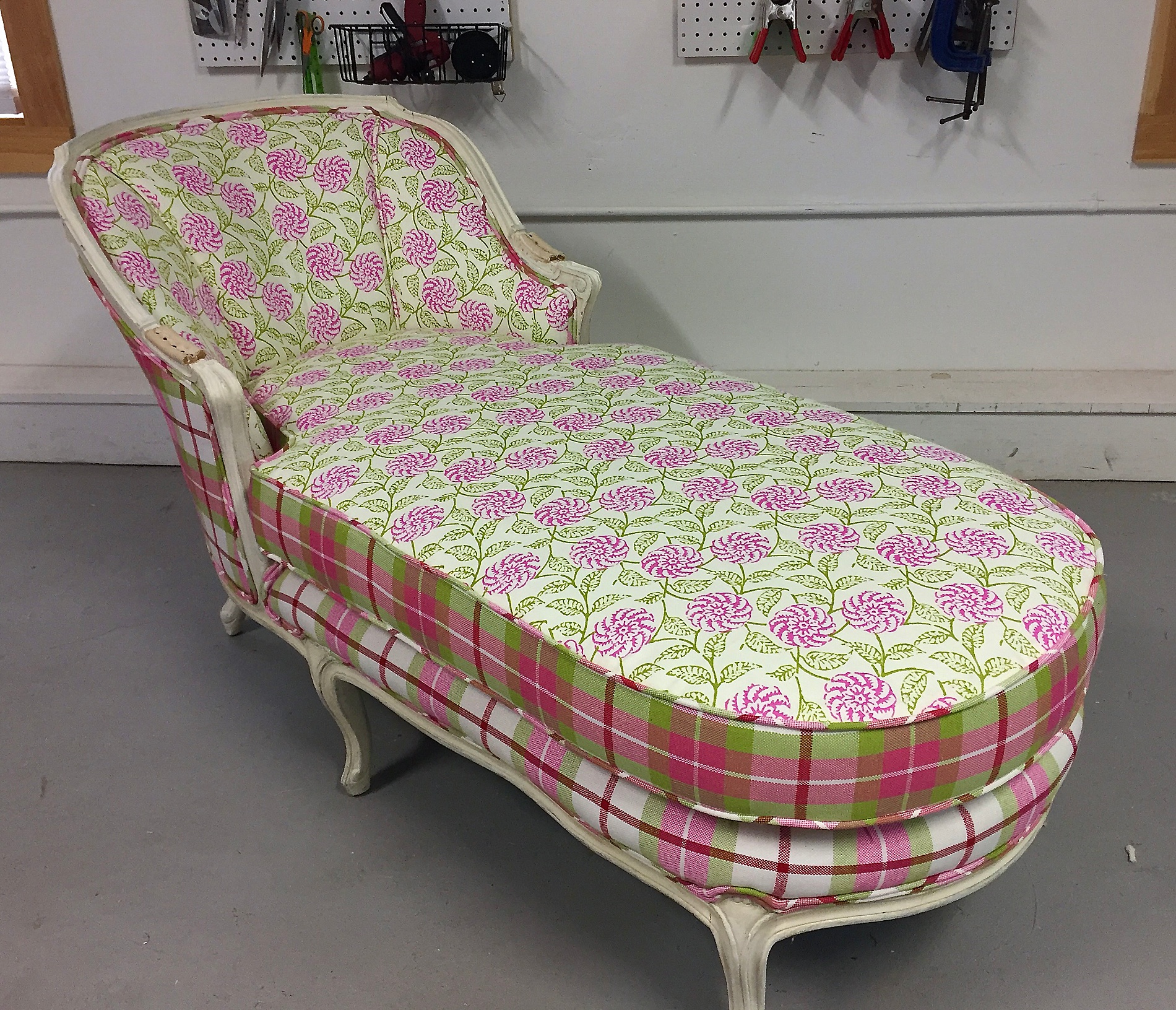 finished reupholstered chaise lounger