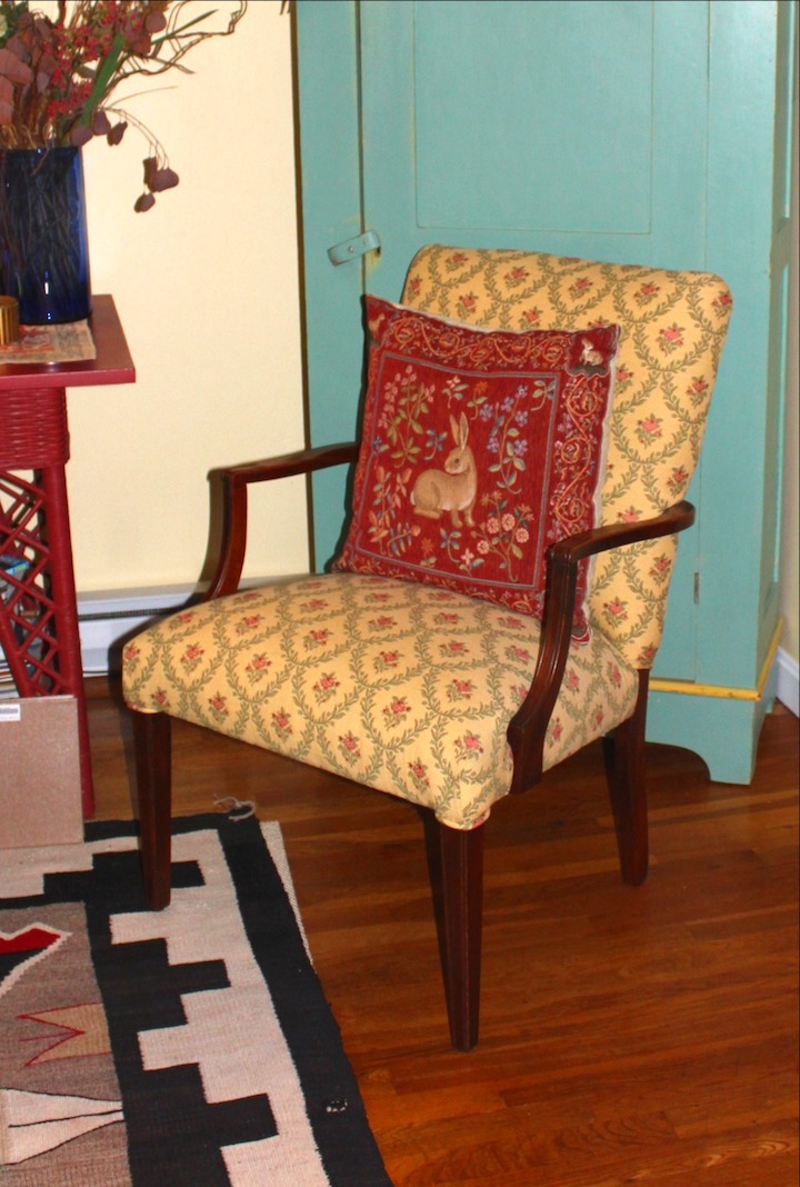 Reupholstered Martha Washington chair - performing upholstery client work