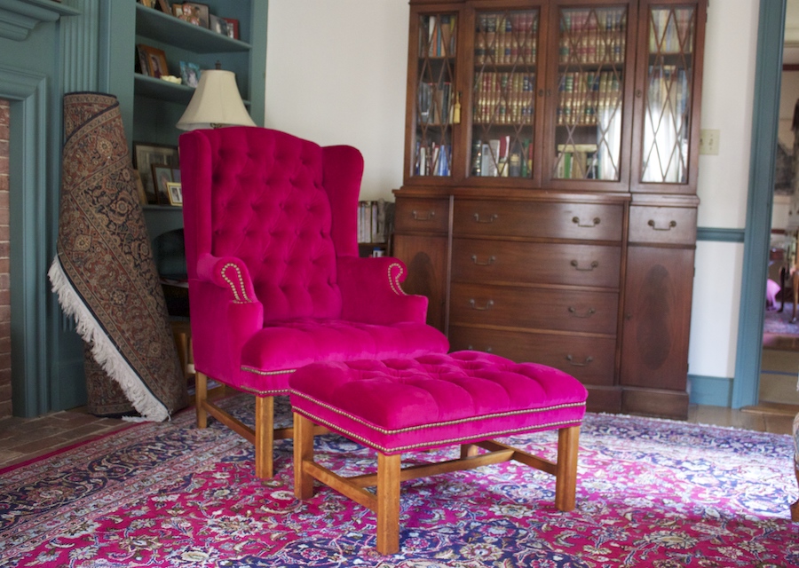 Pink Tufted Wingback Chair for an Advanced Level Upholstery Project