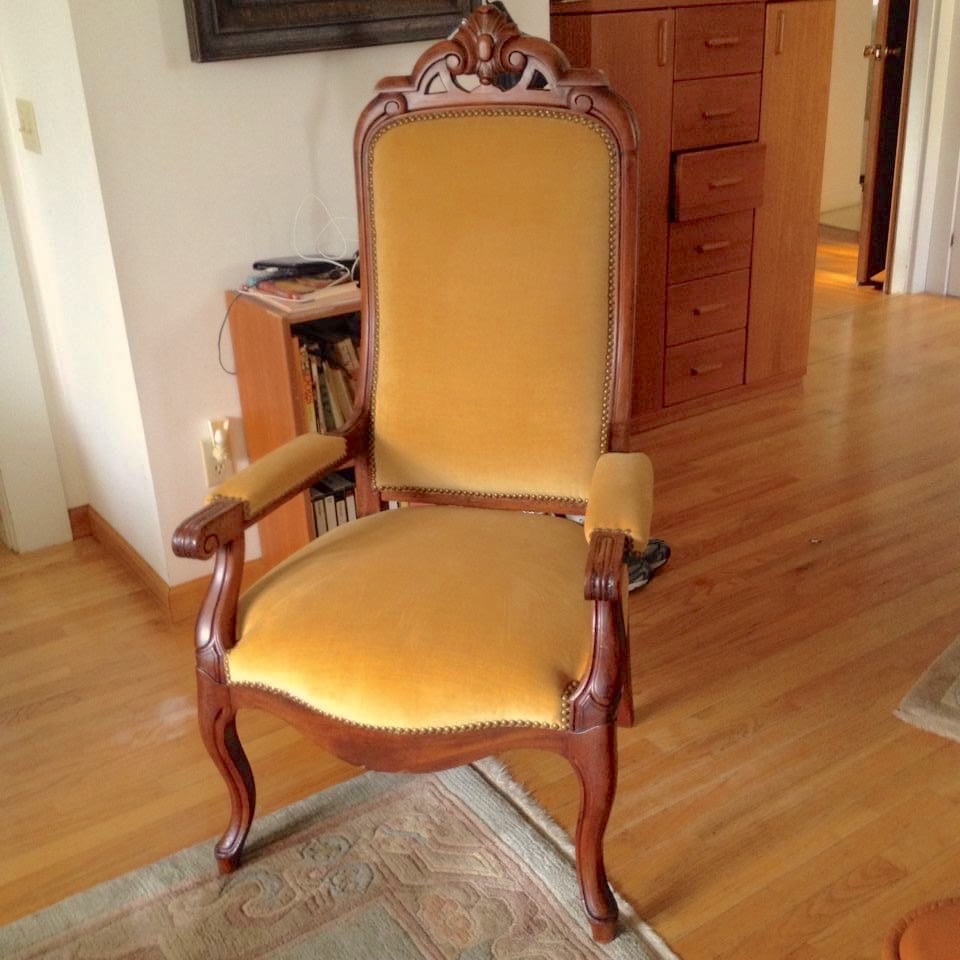 Vintage Antique Chair Gold Velvet Beginner Level Upholstery Project