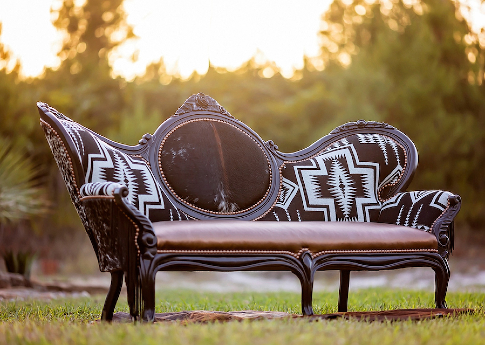 Western inspired reupholstered couch