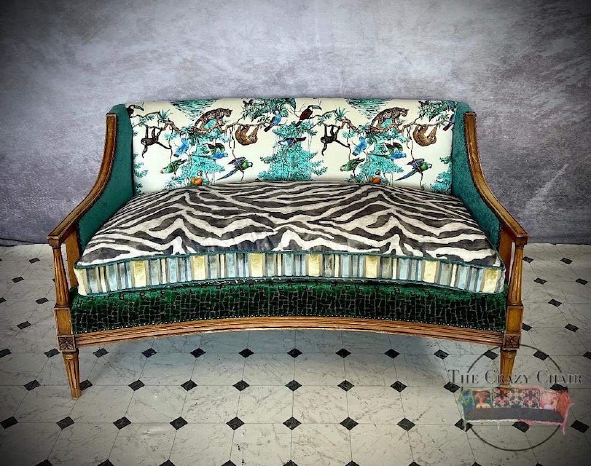 teal animal print couch