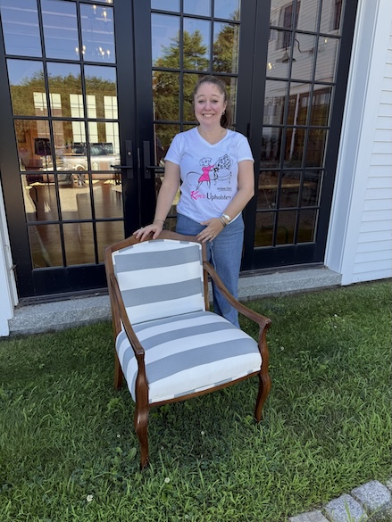 First-time student project from an upholstery workshop at Sanborn Mills Farm upholstery workshops