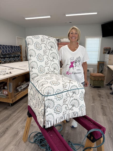 Gayle’s finished slipcover from Kim’s Upholstery workshop